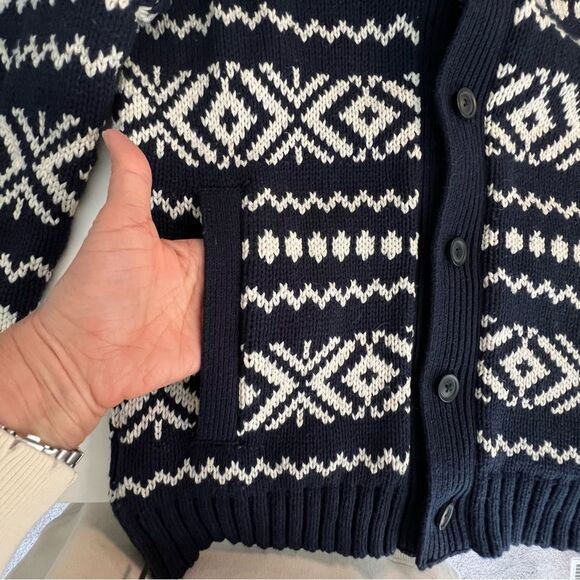 Banana Republic Mens Fair Isle Cardigan Sweater M Navy Preppy Academia Holiday - Picture 8 of 8